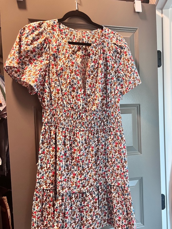 Anthropologie Dresses & Skirts - Anthropologie Floral V-Neck Dress — Red, Blue & Brown